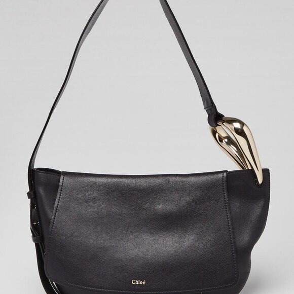Chloe Black Leather Kiss Shoulder Bag - Picture 1 of 11